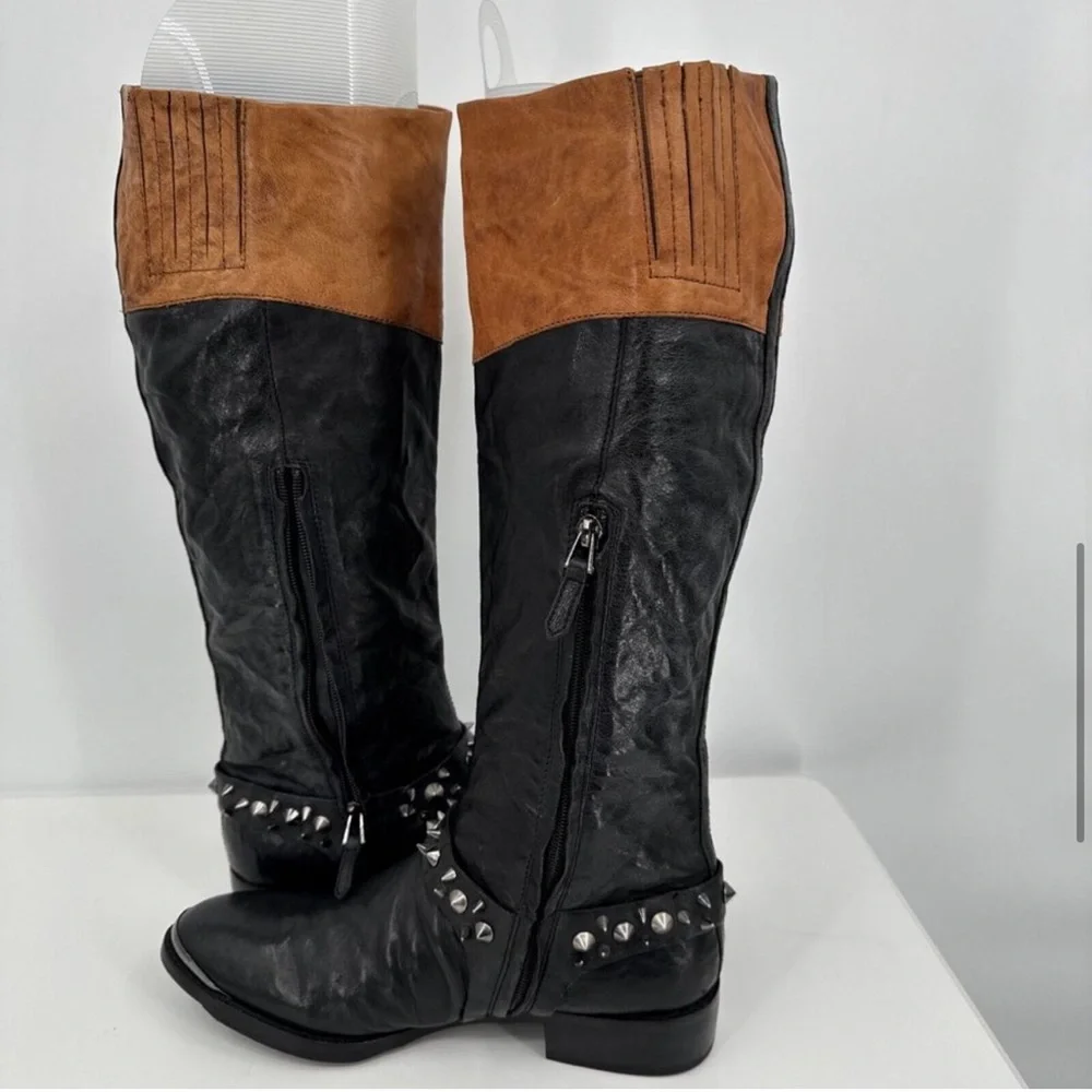 Sam Edelman Black and Brown Studded Knee-High Boots - Picture 4 of 11